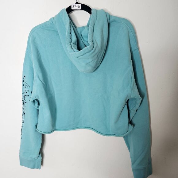 Post LA Adaptation Aqua and Black Graphic Long Sleeve Crop Hooded Sweater Small - Picture 4 of 8